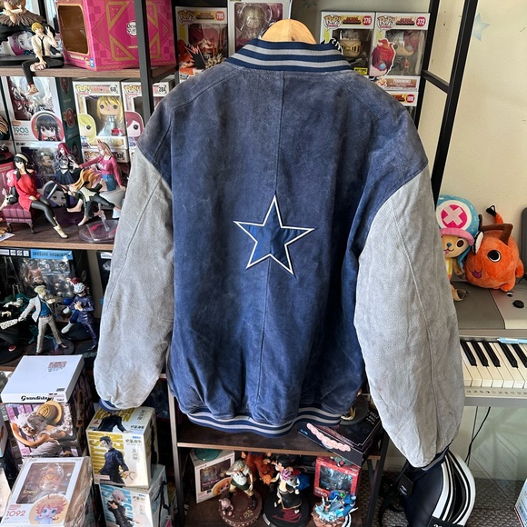 Vintage Pro Player Dallas Cowboys Blue Gray Leather Jacket Men’s 2XL NFL - Picture 6 of 10